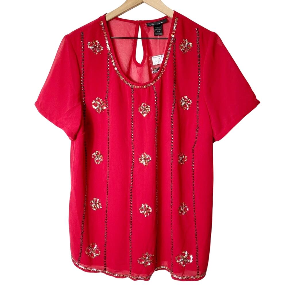 Ashley Stewart Red Sparkly Plus Size Blouse SIZE 14/16 BRAND NEW WITH TAGS
